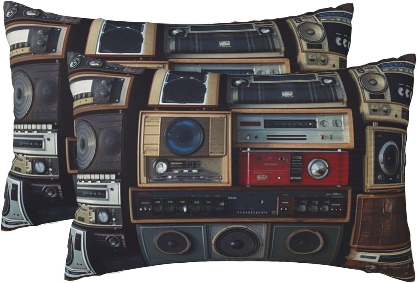 2 Pack Queen Size Pillow Cases with Zipper, Soft Breathable Pillowcase for Hair and Skin, 20"x30" Pillow Covers for Sleeping Gift Bed Pillow Case Vintage Wall of Radio Boombox Pillowcases