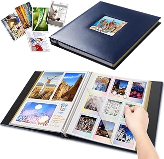 Photo Album Self Adhesive Pages, Leather Cover Albums with 60 Sticky Pages, Scrapbook Albums for Christmas, Wedding, Birthday Baby Gifts Hold 3X5, 4X6, 5X7, 6X8, 8X10 Photos Album Blue
