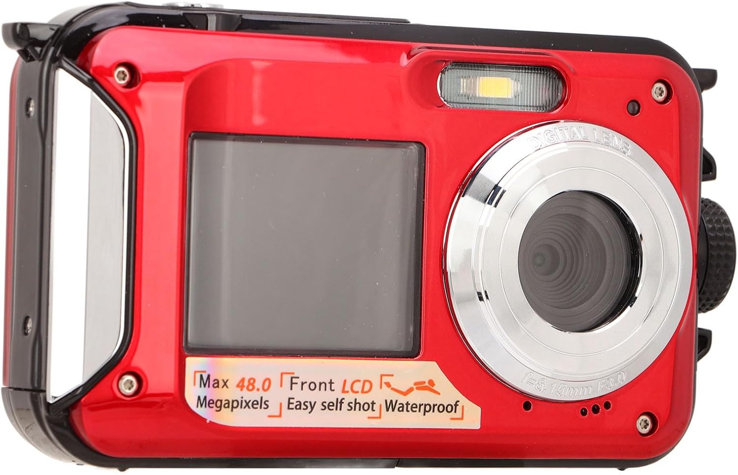 Waterproof Digital Camera, 2.7K 48MP 10ft derwater Cameras, 16X Dual Screens Digital Camera for Outdoor Use(Red)