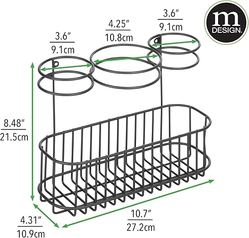 Miniatura 4 de mDesign Organizador de almacenamiento de herramientas para el cabello montado en la pared de acero para el baño, bandeja para colgar para secador de