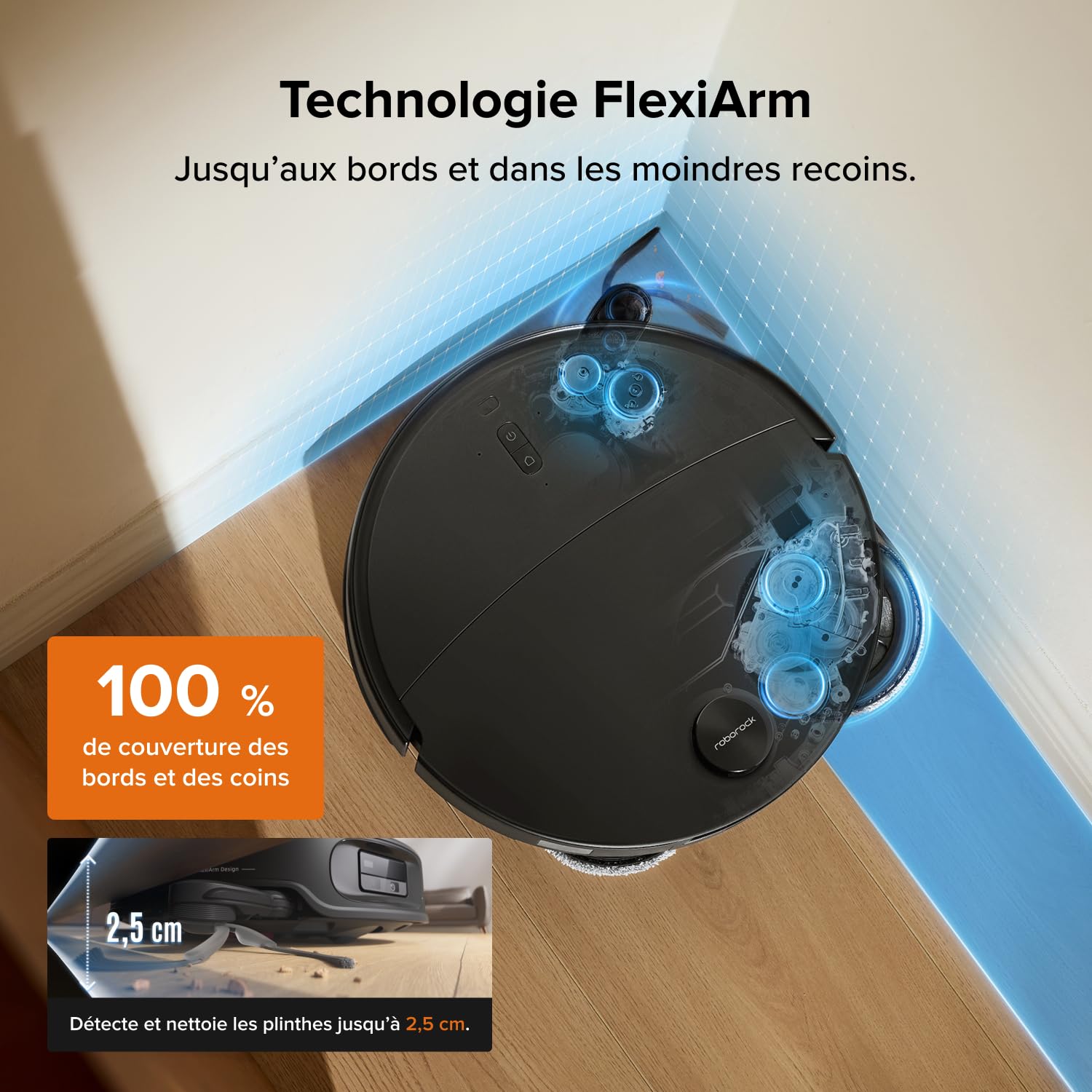 roborock Qrevo Edge 2 Set Robot Aspirateur Laveur, 25 000 Pa, Lavage des Serpillières à l'eau Chaude à 80°C, Évite 280+ Obstacles, Système Anti-enchevêtrement, 7,98cm Mince,Technologie FlexiArm, Noir