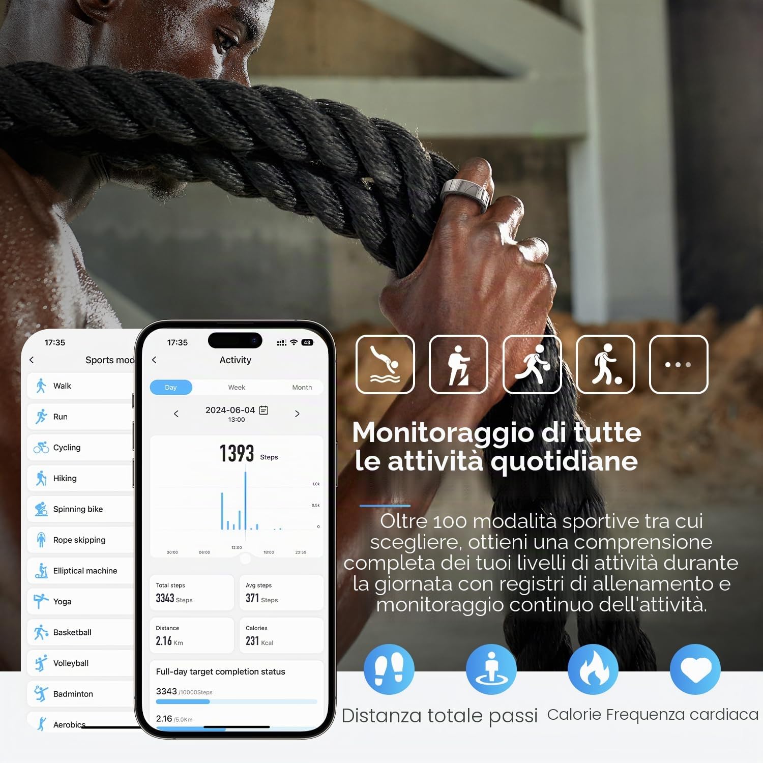 DEKELIFE 2024 Smart Ring Uomo Donna, Anello Smart Fitness Tracker con Frequenza Cardiaca, SpO2, Monitoraggio del Sonno, 100+ Modalità Sport Impermeabil IP68 per Android e iOS, Misura 10, Argento