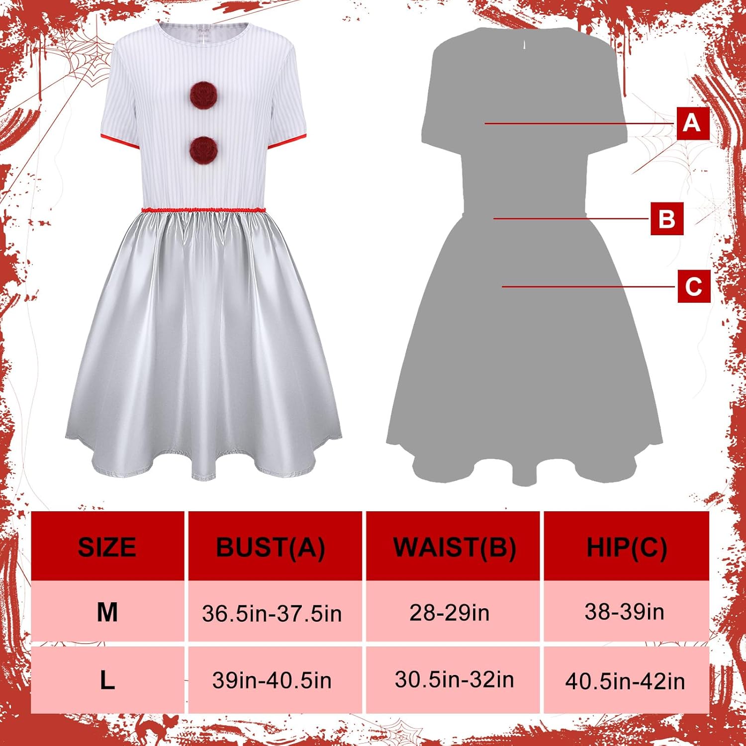 Toulite Halloween Carnevil Clown Costume for Women - Clown Wig Dress Up Costume for Halloween Scary Cosplay Party