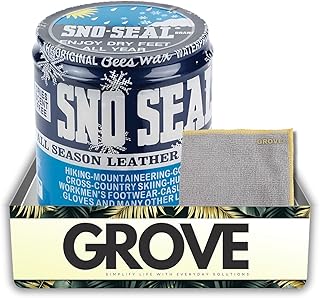 Clear Leather Protector by Atsko Sno-Seal 7 oz Bundle with Microfiber Cloth – Beeswax Waterproofing for Boots, Jackets, and Gear with Breathable Protection – Gift Set (2 Items)
