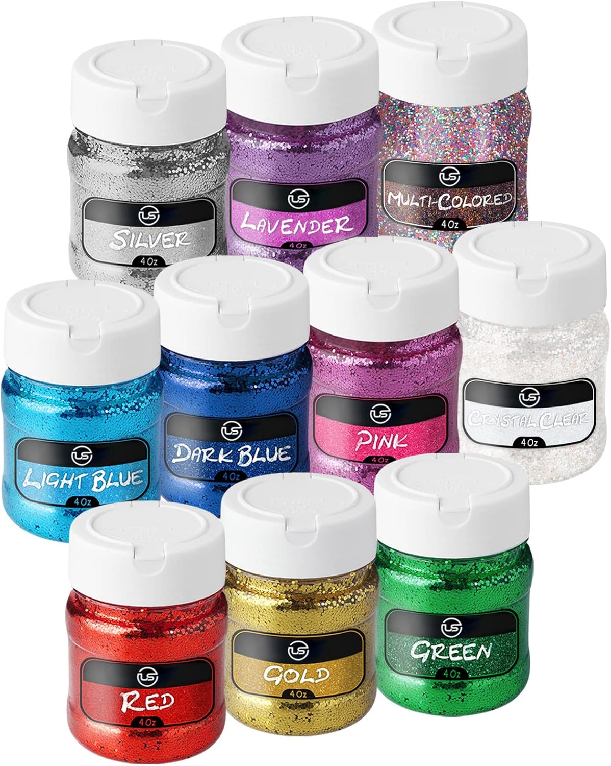 Glitter 10 Count Fine Glitter Set 4oz Shaker Bottles