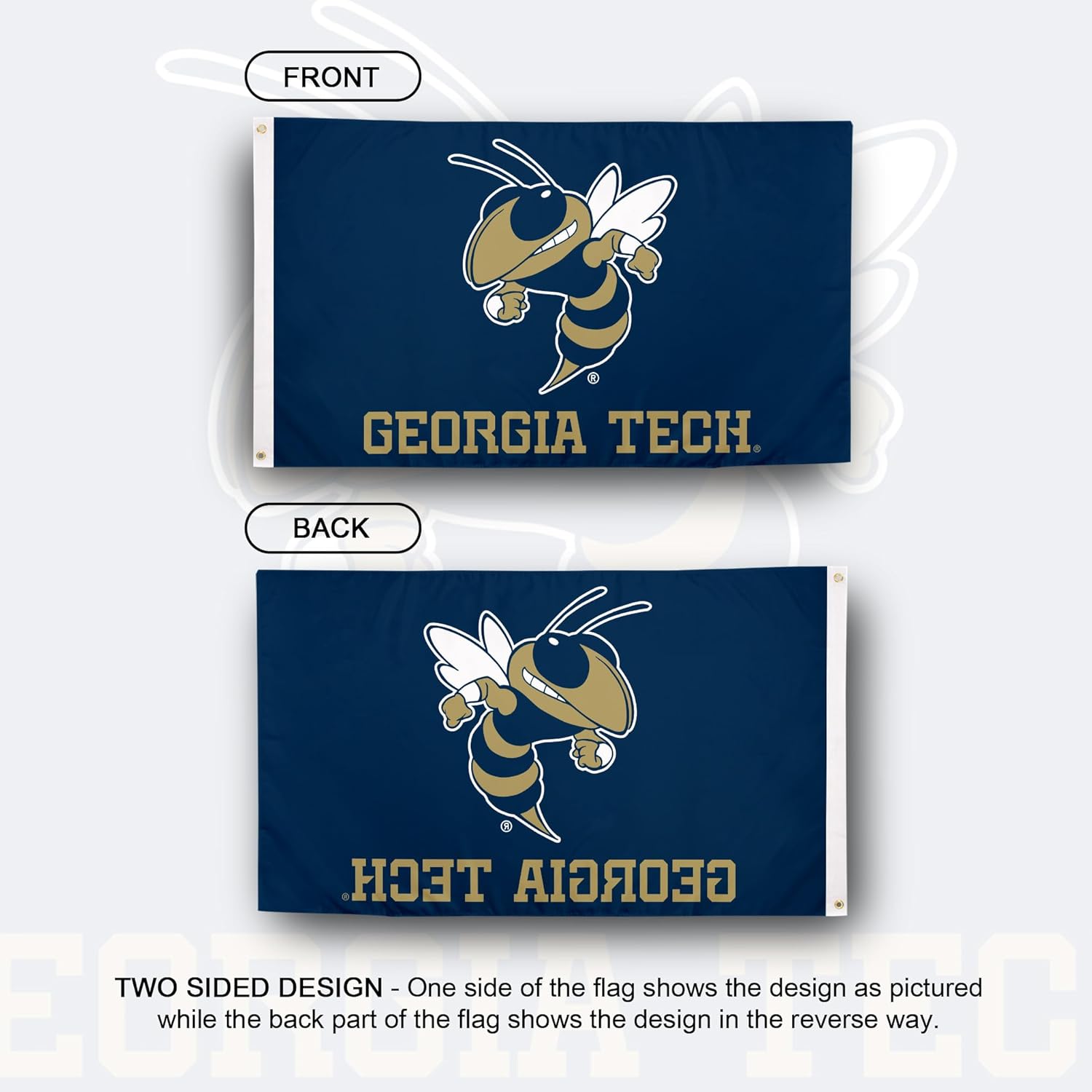 Desert Cactus Georgia Tech GT Flag - 3 x 5 Feet Yellow Jackets Banner, Indoor/Outdoor Durable Fabric, 100% Polyester Design (Style 3) - Image 2