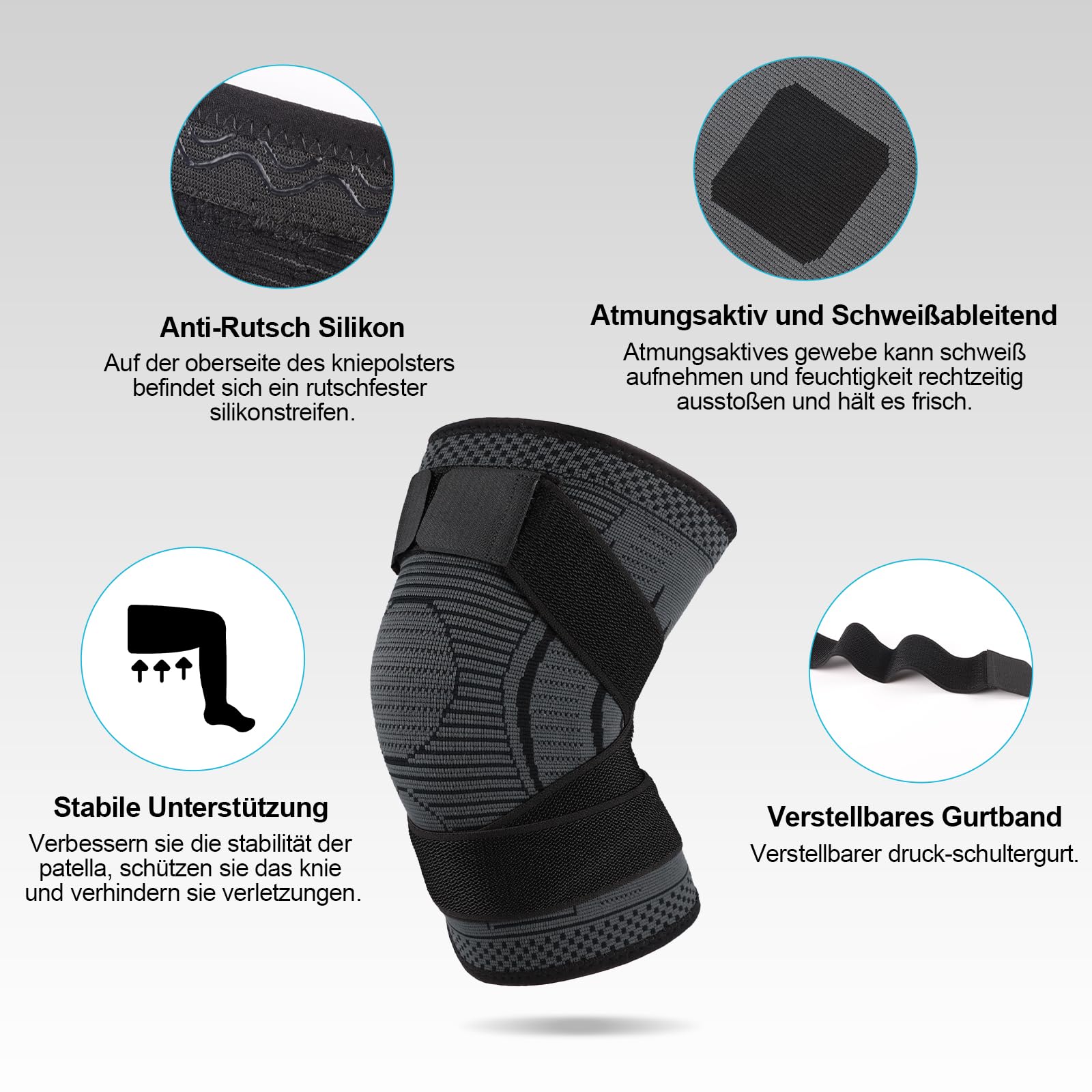 Kniebandage xxxl übergewicht für Dicke Oberschenkel Einstellbar Kniebandage Große Größe 4xl 5xl für Dicke Beine Damen und Männer Sport Kniestütze für Fitness Joggen 2 Stück (Schwarz, 5XL)