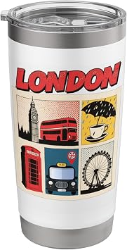 London City England Icons Big Tower Red Bus Taxi Souvenir Stainless Steel Insulated Tumbler