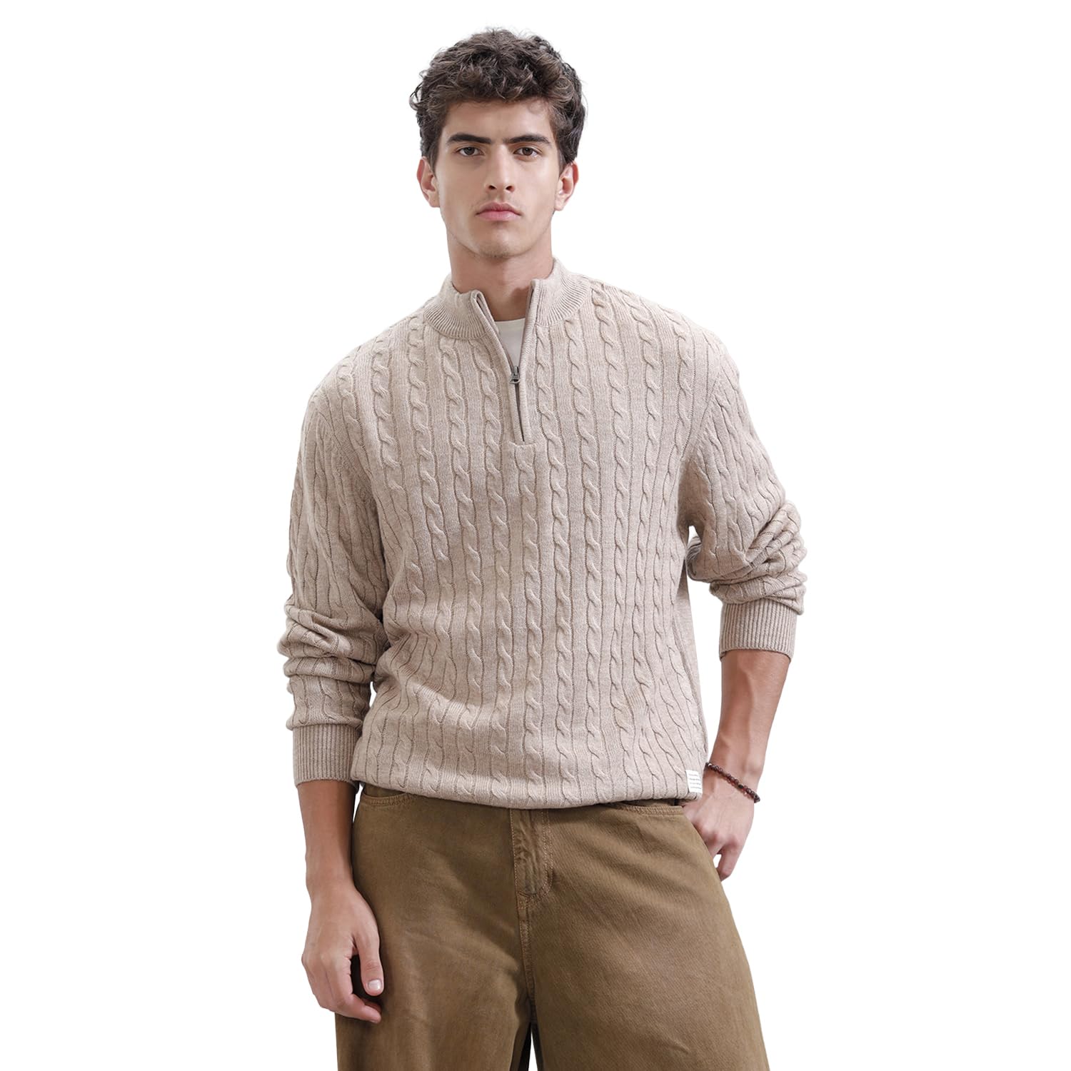 Slim Fit Casual Pullover | Beige-image-39
