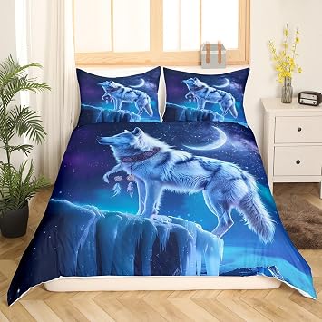 Feelyou Wolf Duvet Cover Set 2Pcs Twin Size Kids Boys Girls No Comforter