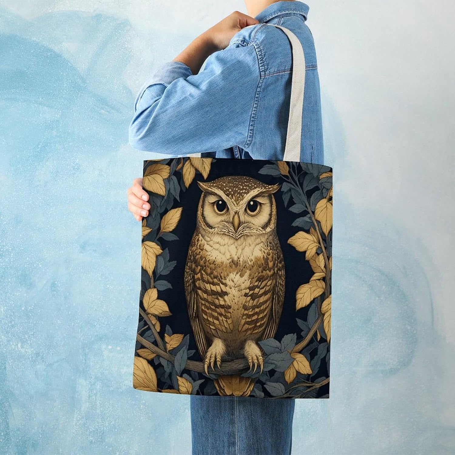 Owl Design Canvas Tote Bag Reusable Grocery Bags Foldable Soft Cotton Shoulder Carry Bag