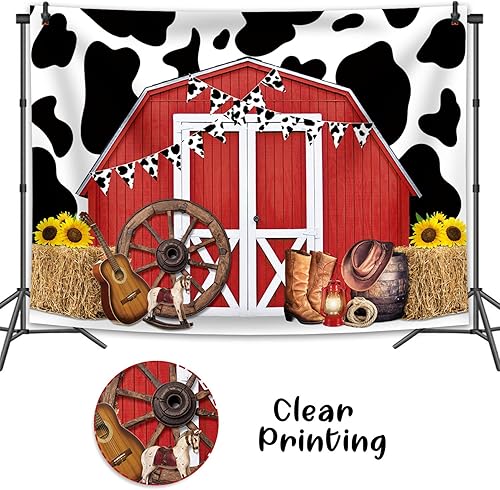 Miniatura 4 de Fondo de vaca de granero rosa de 7 x 5 pies, diseño de granja occidental, granjera rosa, granja, granjero, fondo de granero, para niñas, cumpleaños,