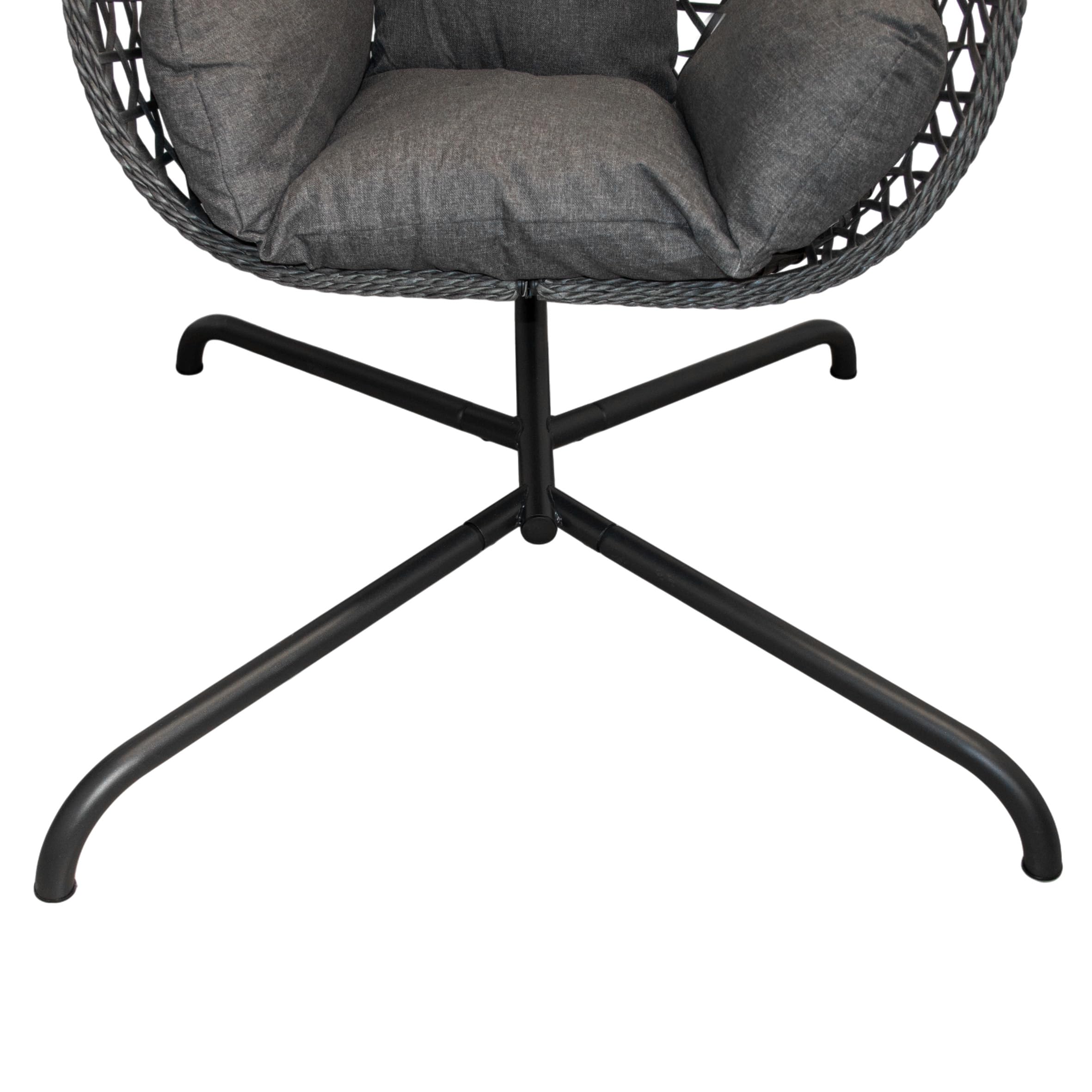 Poltrona sospesa per esterni, con telaio e supporto, 194 cm, antracite, in polyrattan, con cuscino per interni ed esterni, da giardino, in vimini, imbottita, resistente alle intemperie