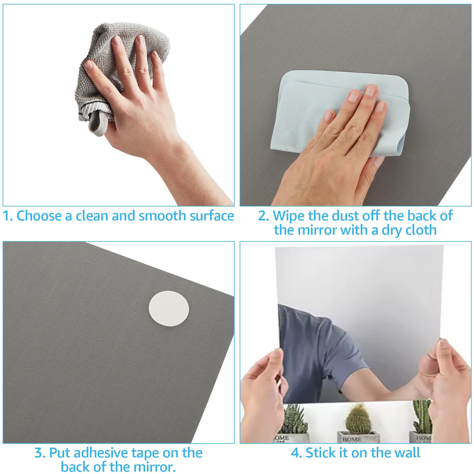 6 specchi autoadesivi in acrilico, 40 x 30 cm, grandi specchi in plastica senza cornice, 2 mm, piastrelle a specchio ispessite per bagno, camera da letto, soggiorno