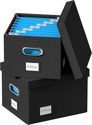 Caja organizadora de almacenamiento de archivos, juego de 2 cajas colgantes de lino con tapa, cajas decorativas plegables para el sistema de