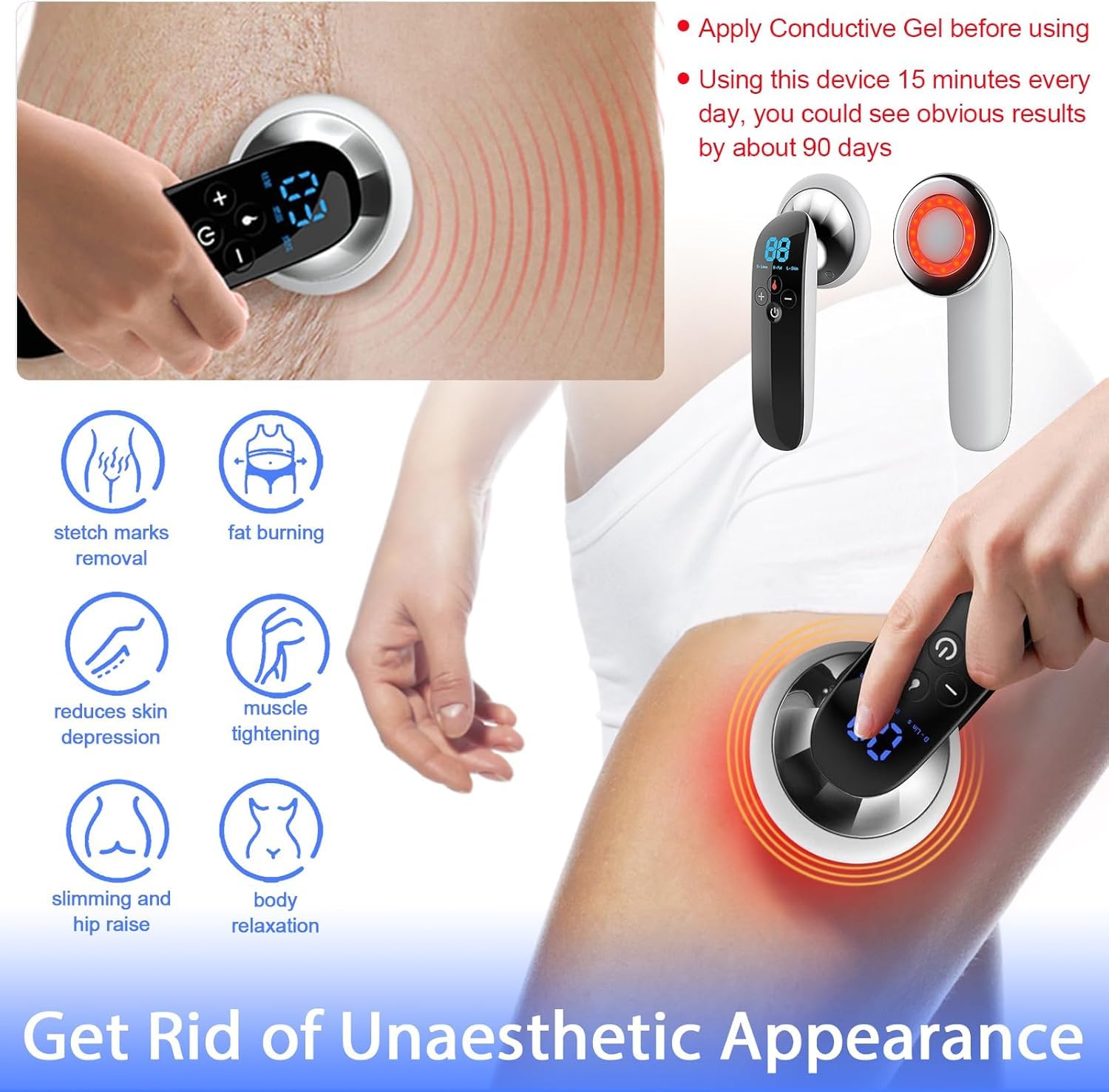 Appareil De Massage Anti-Cellulite Portatif, Machine De Sculpture Corporelle Professionnelle, 3 Modes Et 10 Intensités Réglables, pour La Graisse du Ventre, La Taille, Les Bras Et Les Jambes