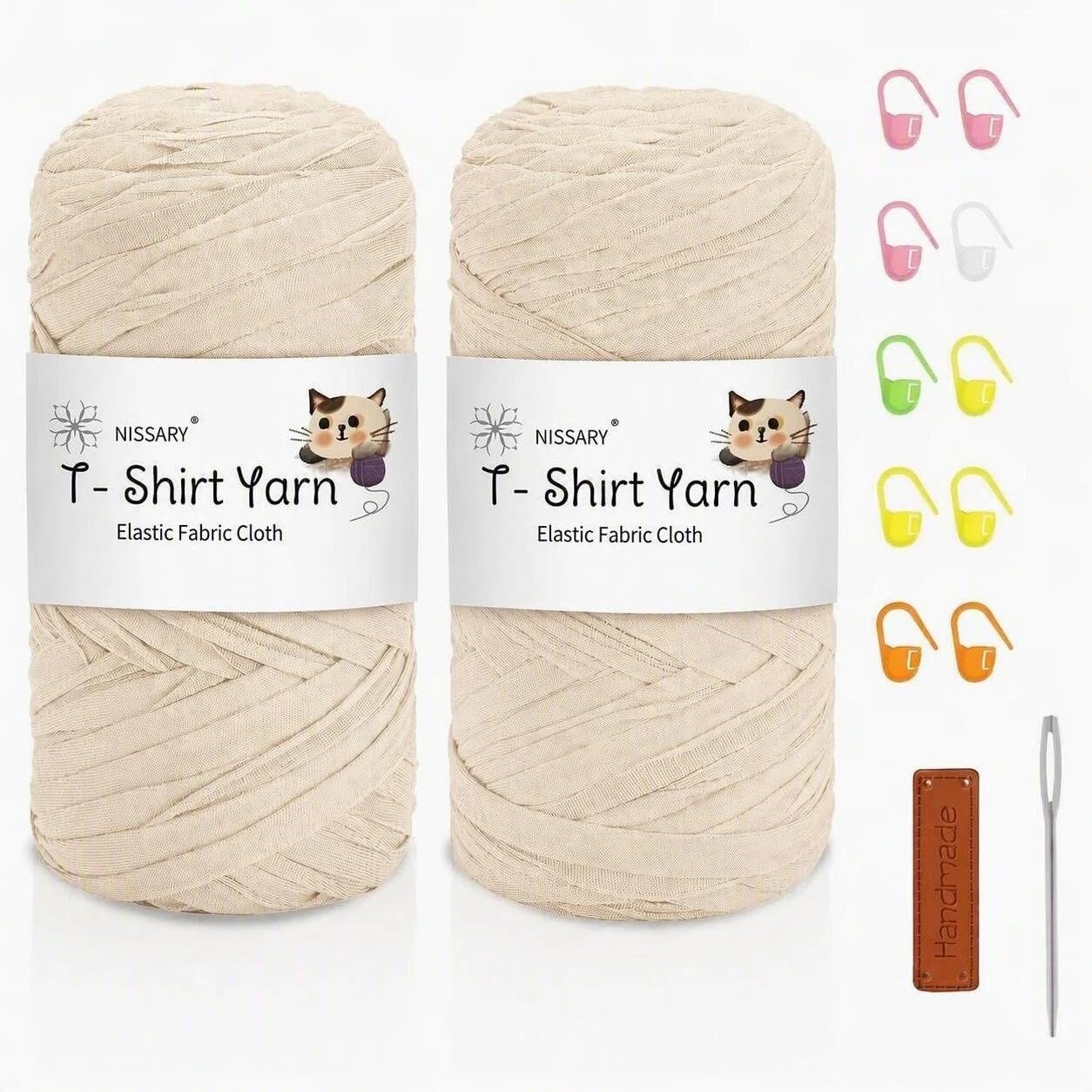 Nissary T Shirt Yarn for Crocheting 2 Pack 200g - Crochet Yarn Thick Includes 10mm Hook & Accessories - Ideal for DIY Tote Bags, Cushions, Chunky Blankets & Home Decor Projects — image 1