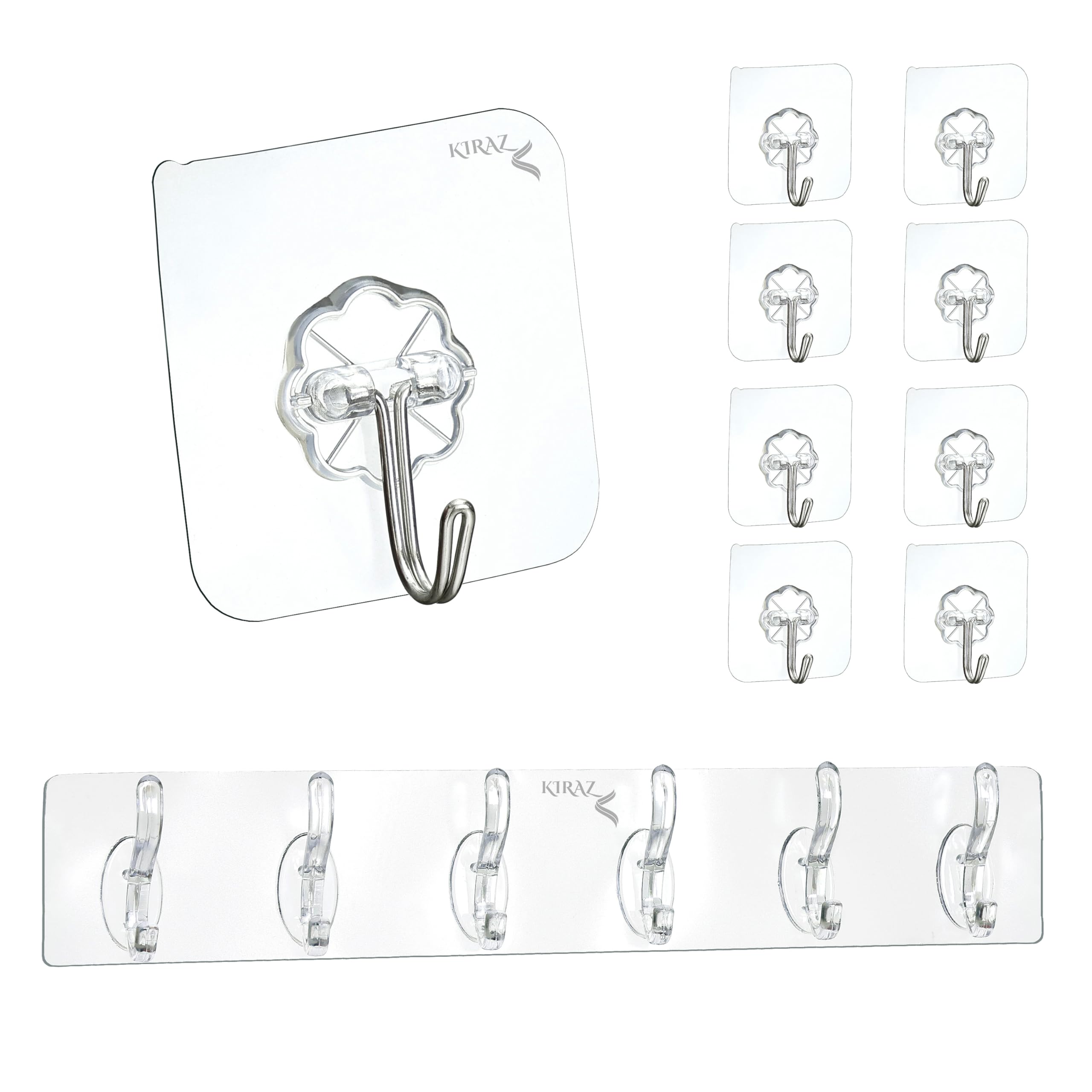 KIRAZ Combo of Adhesive Hooks for Wall Heavy Duty Sticky Hooks, Self Adhesive Wall Hooks, Hangers for Wall, Hooks for Wall Without Drilling, Wall Hanger Hooks, Pack of 8 Wall Hooks and 1 Strip (B0D9KB4D3C) Amazon Price History, Amazon Price Tracker