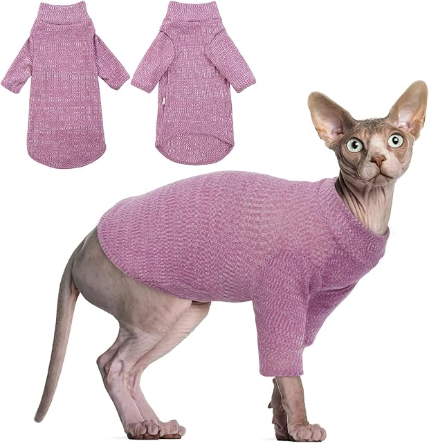 Hairless Cat Sweater, Sphynx Cat Clothes, Kitten Clothes, Breathable Sweaters For Cats, Kitten Pullover With Sleeves, Cat Jumpers For Cats Only, Cat Clothes For Sphynx, Cornish Rex, Devon Rex - XS