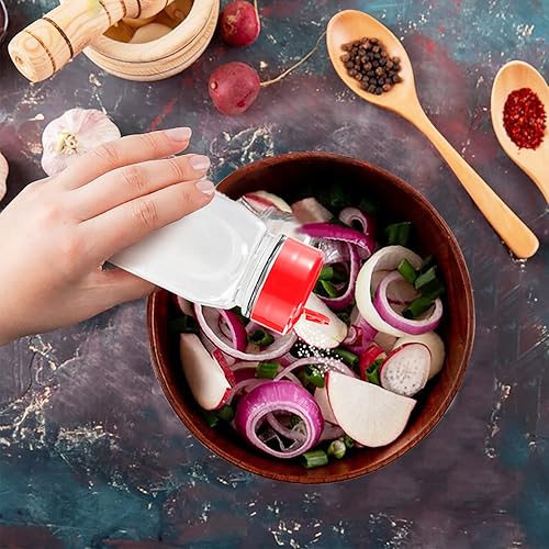 Miniatura 6 de RoyalHouse Paquete de 6 tarros de plástico de 9.5 onzas con tapa roja, recipientes de plástico transparente y seguros con tapas de coctelera para