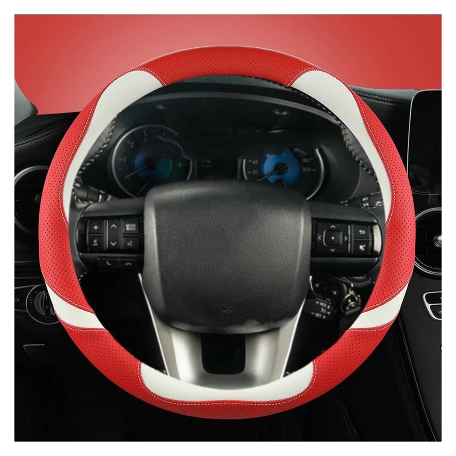 Pokrowiec na kierownicę samochodu, skórzany pokrowiec na kierownicę samochodu do Toyoty Fortuner 2016-2019 2021 2023 do Hilux 2015-2019 2020 2022 2023, niebieski (czerwony)