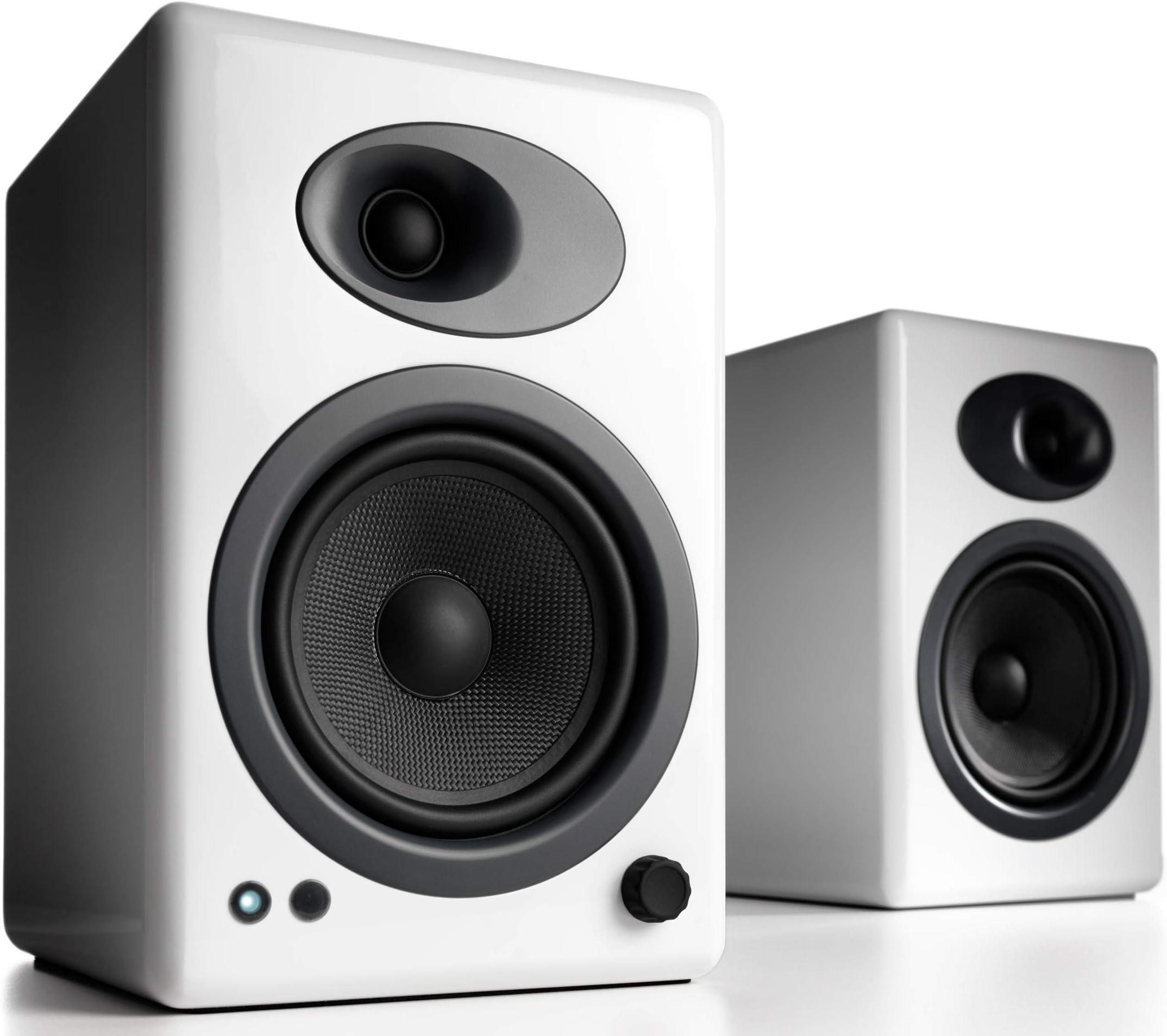 Audioengine A5+ Classic 150W Powered Bookshelf Speakers | Built-in Analog Amplifier | Remote Control | RCA and 3.5mm inputs | Cables included (Gloss White)