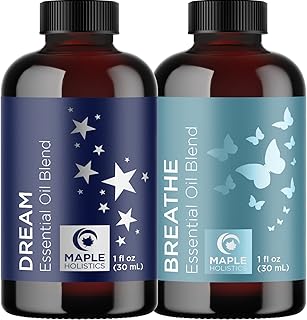 Aromatherapy Essential Oil Blends for Diffusers - Diffuser Essential Oil Set with Dream Essential Oil Blend and Breathe Essential Oil Blend - 100% Pure Must Have Aromatherapy Oils - 1 Fl Oz Each