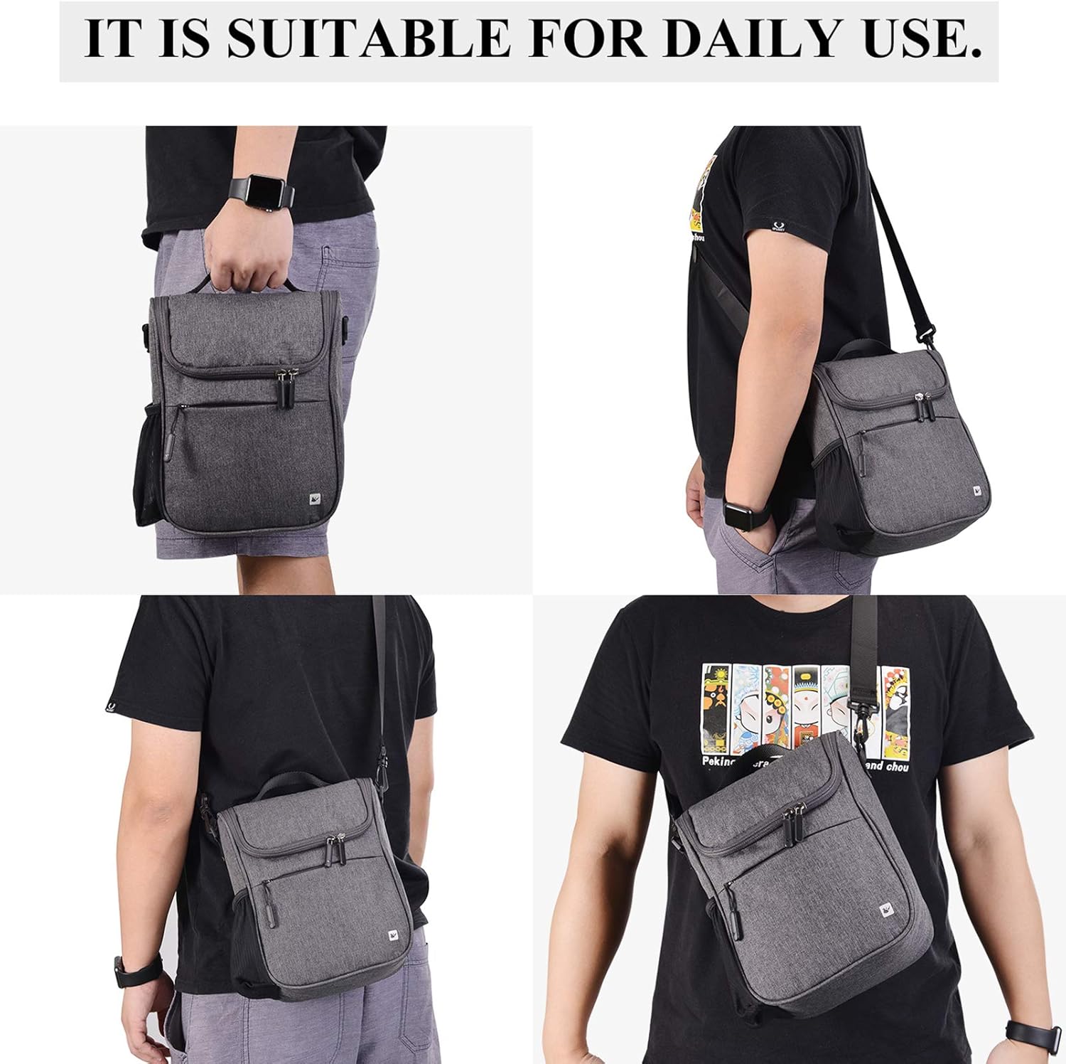 CamGo Handlebar Bag for Bike Canvas Shoulder Bags Small Handbag Cycling Front Basket Bicycle Top Tube Storage Pack with Rain Cover Grey