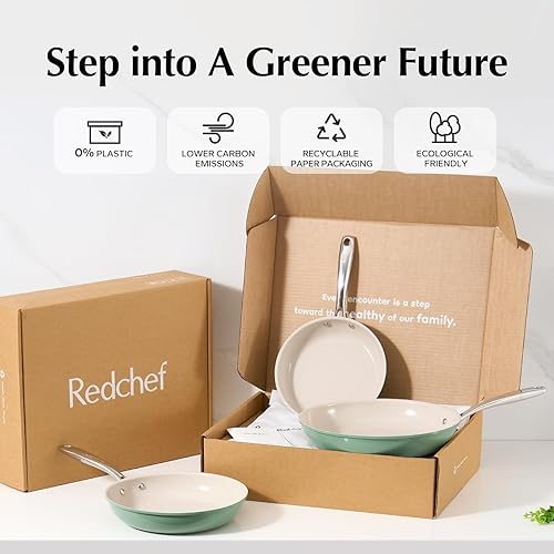 Miniatura 5 de Redchef Sartenes antiadherentes de cerámica para huevos, sartén antiadherente, sartén de cocina de 8 pulgadas, no tóxica con mango que se mantiene