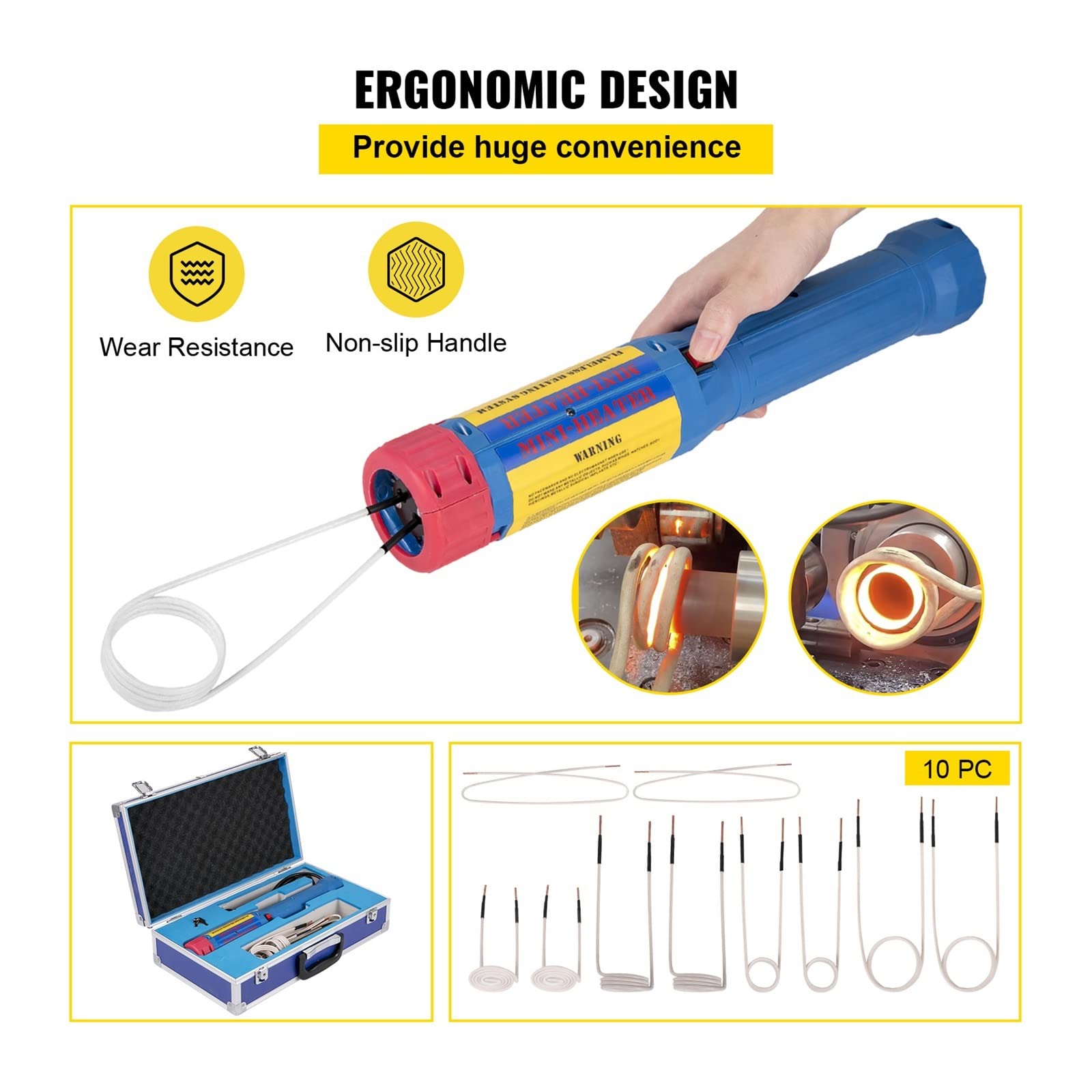 Zestaw magnetycznej nagrzewnicy indukcyjnej 1KW Nagrzewnica indukcyjna z nagrzewnicą indukcyjną 8/10 cewek (Color : 10 Coils)