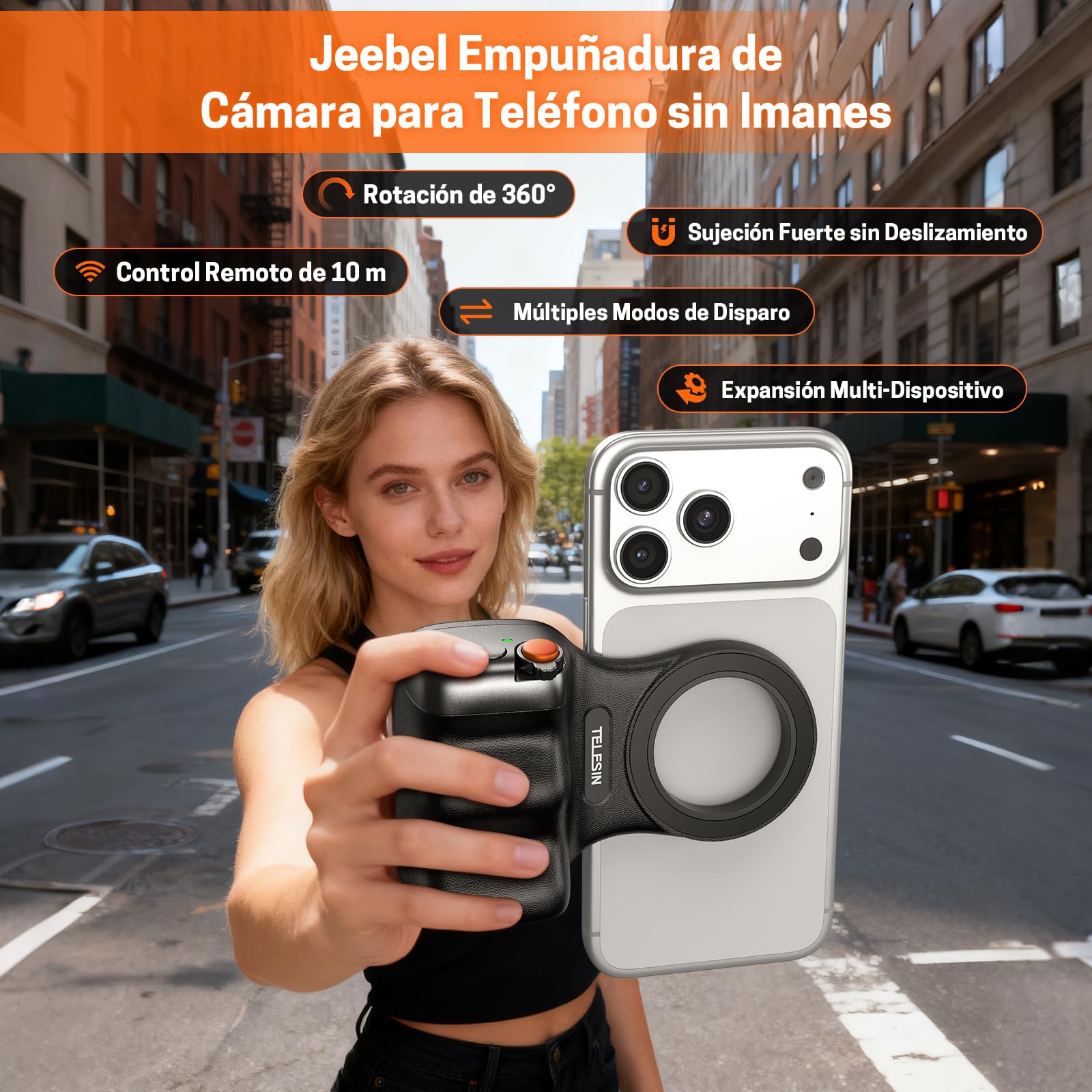 Jeebel Handle Grip Movil - Empuñadura Magnético para Smartphone con Mando a Distancia USB Inalámbrico & Rosca 1/4 Pulgada - Estabilizador Cámara para Teléfonos iPhone y Android para Selfie/Vlog/Video