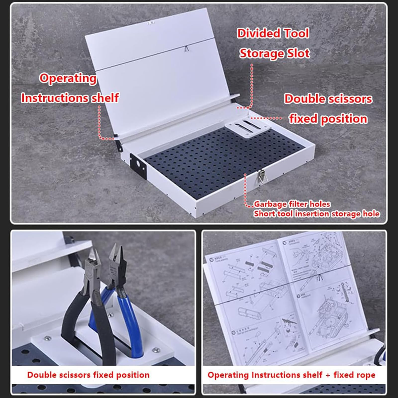 Kit di Modellismo, Banco da Lavoro Portatile con Superficie di Lavoro in Metallo e Vassoio Estraibile, Postazione di Lavoro di Precisione per la Costruzione, la Pittura e L'assemblaggio di Modelli