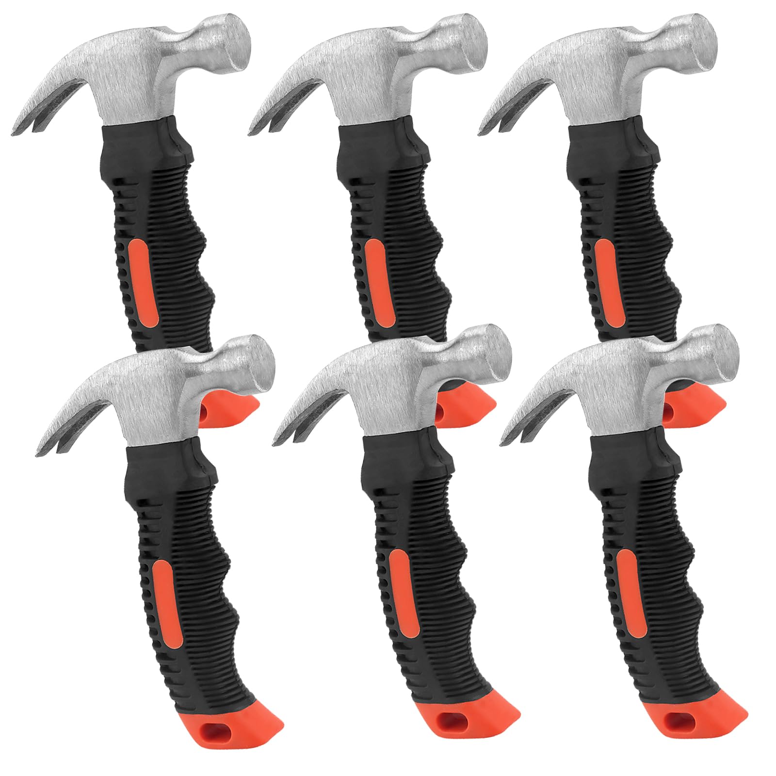 ZOENHOU 6 PCS 8 Oz Stubby Claw Hammer, Small Stubby Hammers with Anti-Slip Soft Handle, Mini Claw Hammer for Framing Jewelry Making Red