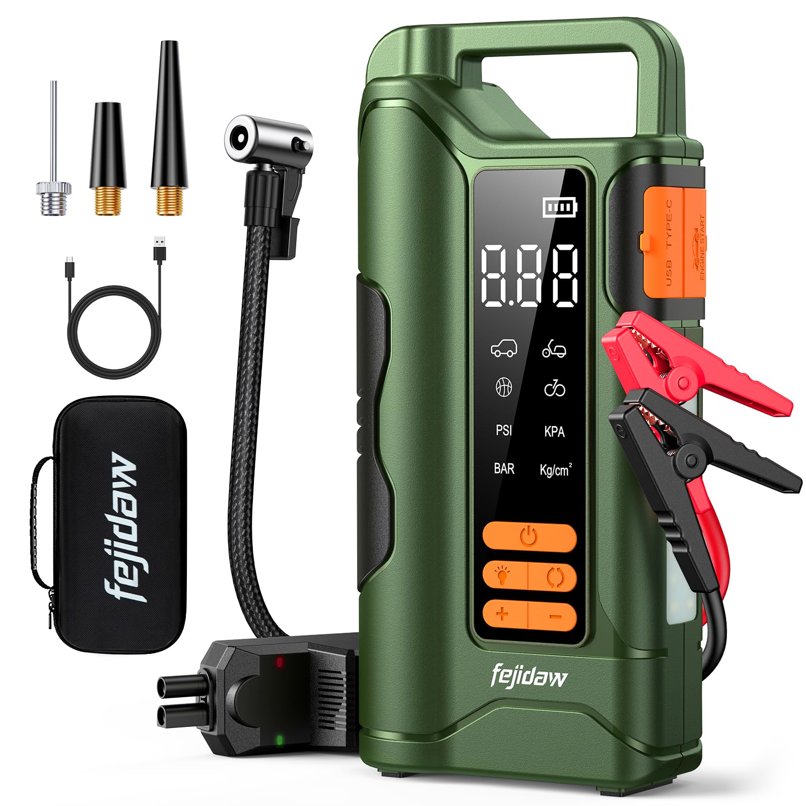 Jump Starter with Air Compressor 5000A Car Battery Jumper Starter 16000mAh Battery Jumper Starter Portable for 10L Gas