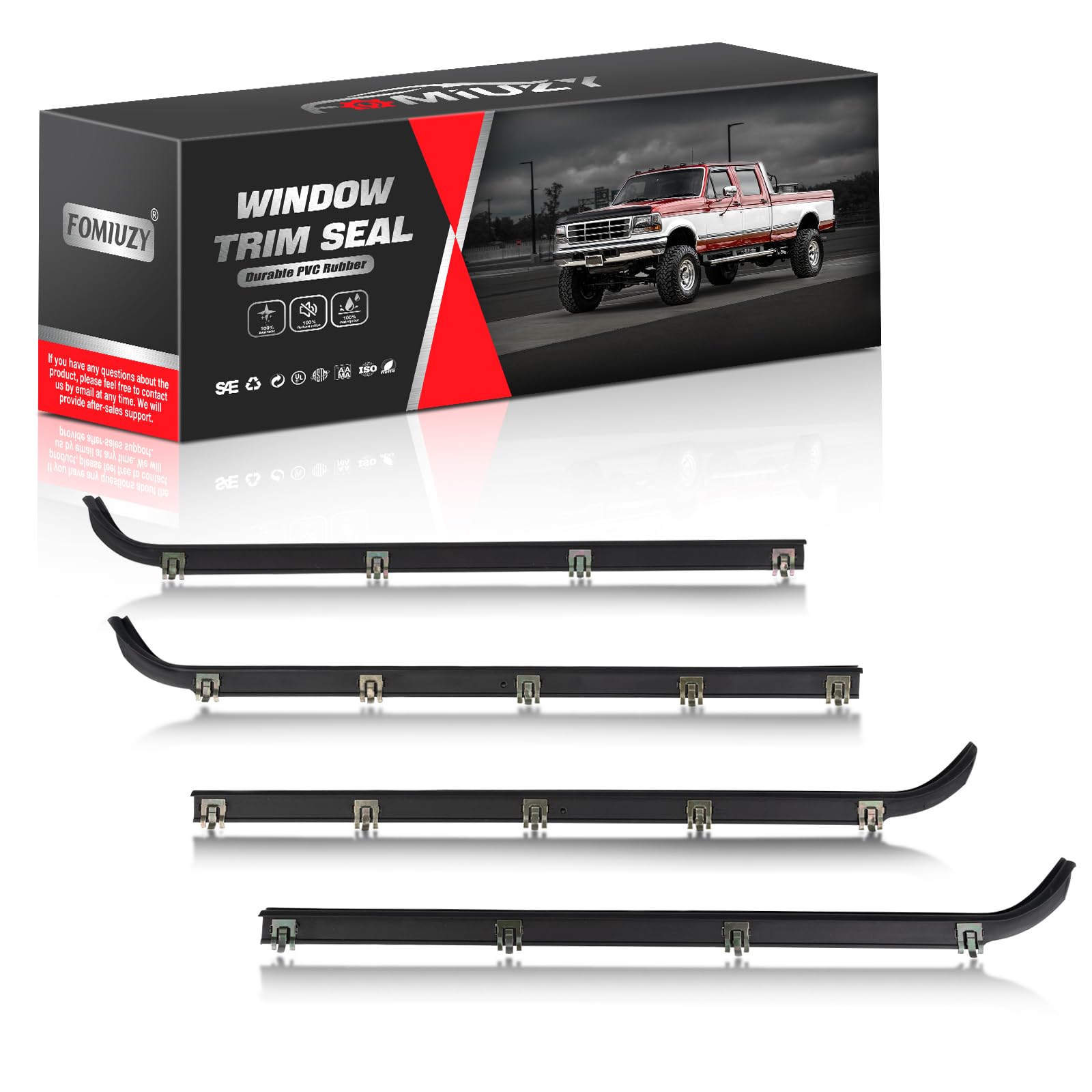 WEILEITE Front Door Window Molding Sweep Felt Trim Seal Weather Stripping Kit Fit for Ford F150 F-150 F250 F350 Bronco 1987-1997 Replaces E7TZ1521452A E7TZ1521453A F2TZ1521456A F2TZ1521457A(4Pcs)