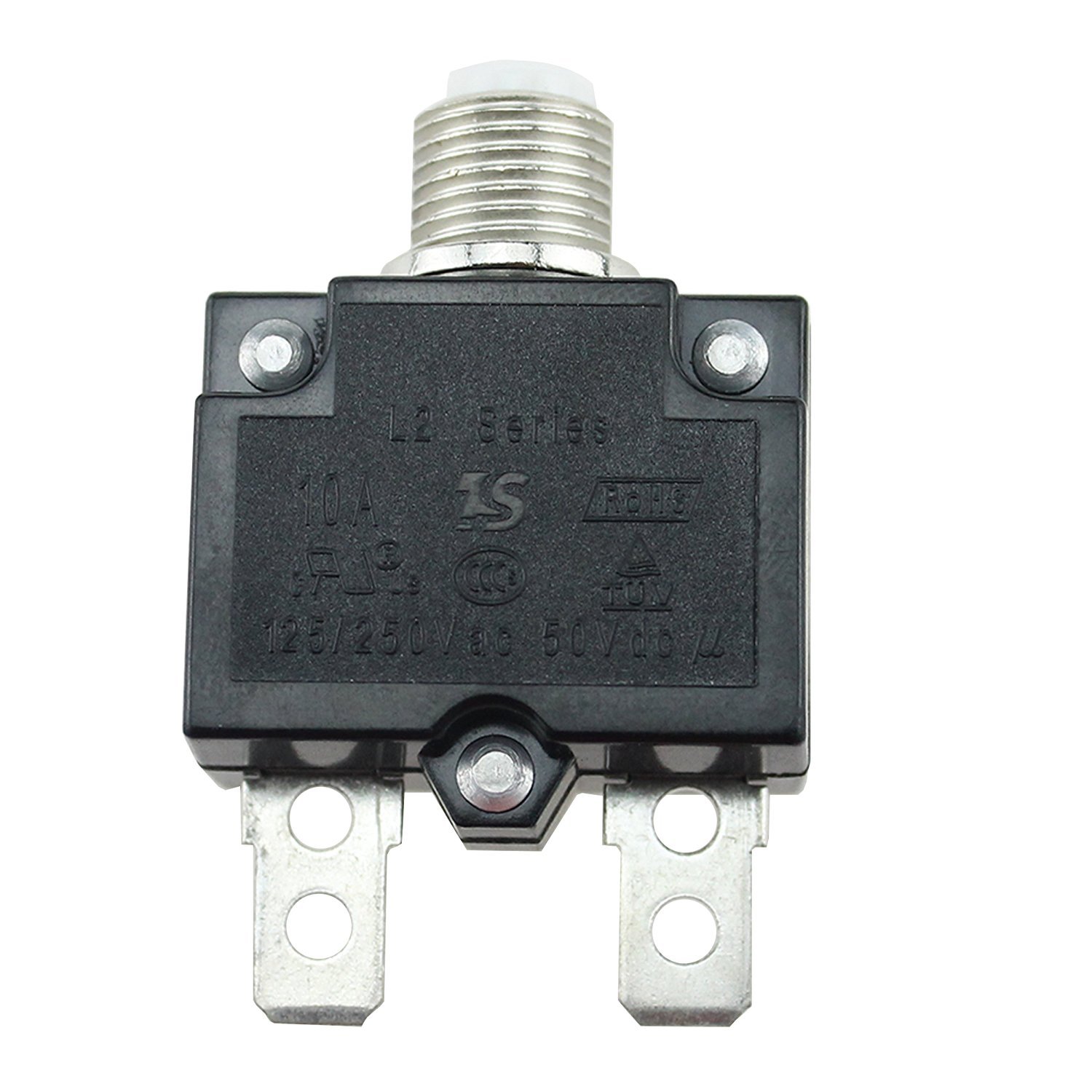 5PCS 10A Amp Push Button Reset Circuit Breaker 125-250V AC 50V DC — Amazon image 3