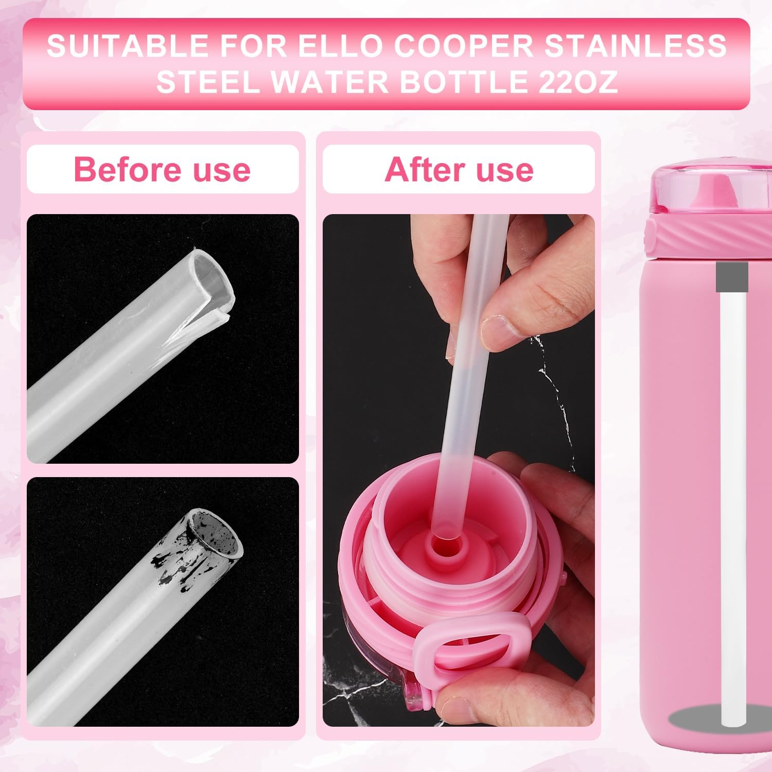 6PCS Reusable Straws for Ello Cooper 22oz Stainless Steel Water Bottle with Cleaning Brush(Free BPA) image 3