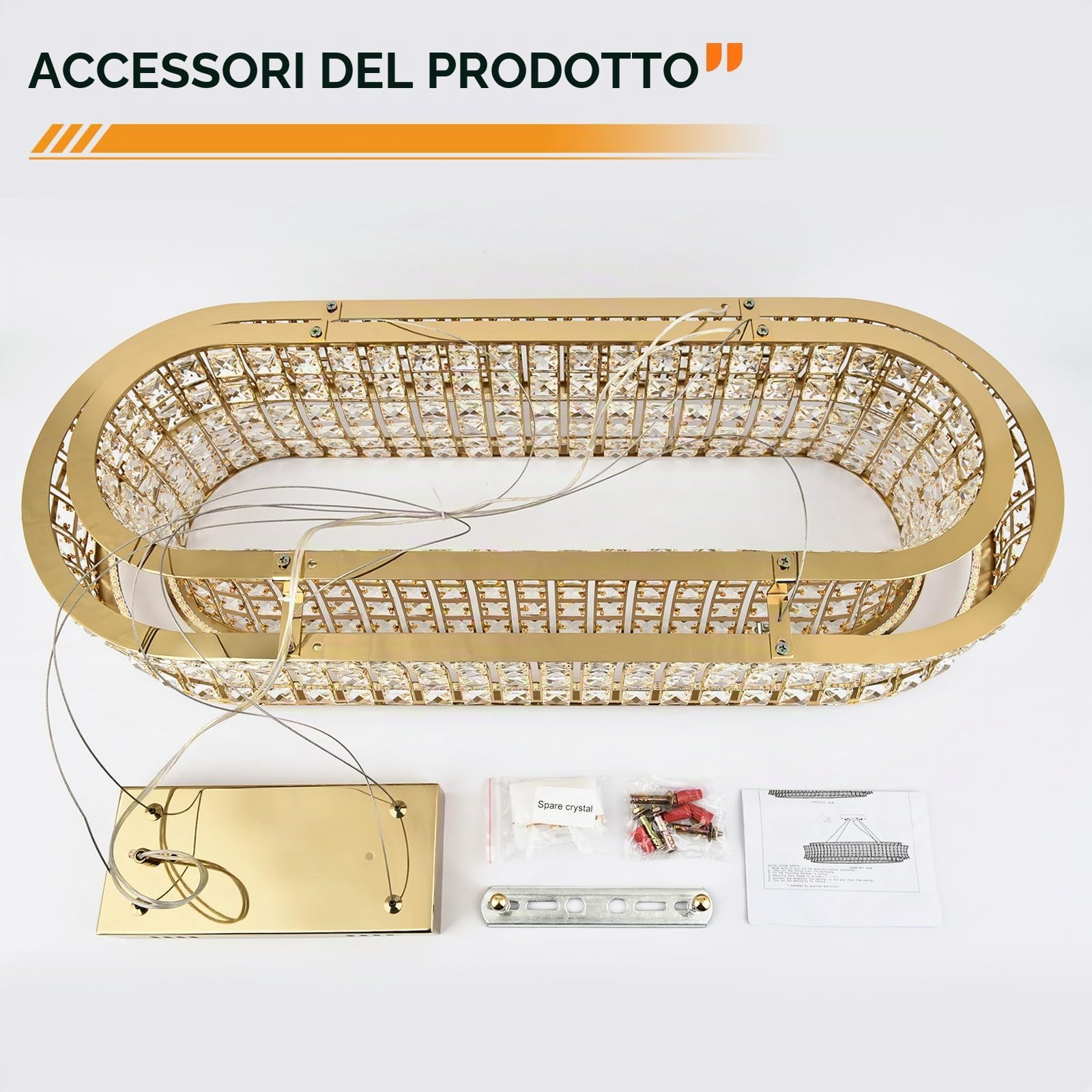 Lampadario moderno in cristallo dorato, lampade a sospensione ovali a LED, lampadari dorati regolabili per ingresso, soggiorno, sala da pranzo 80x35 cm