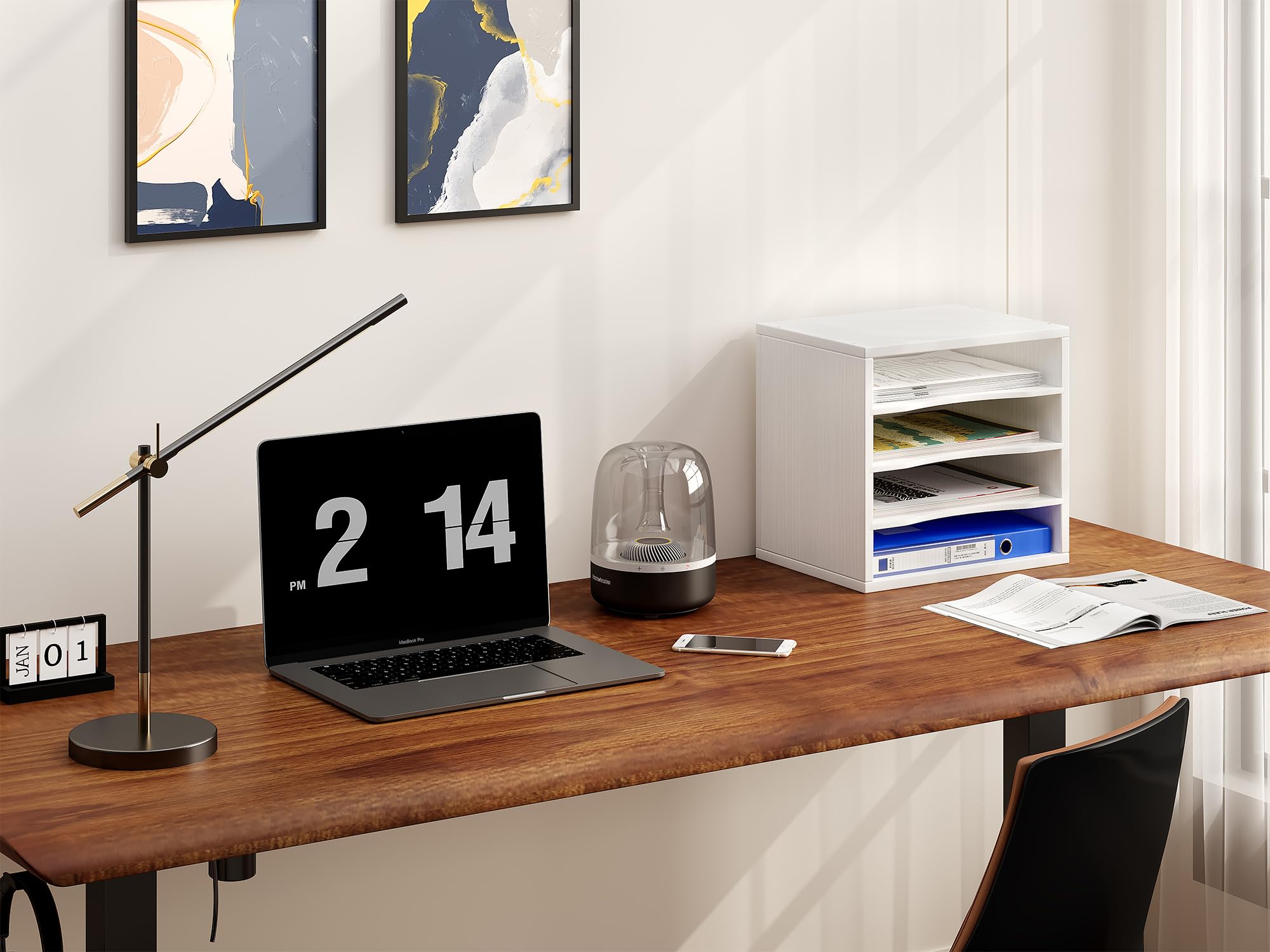 EasyPAG 4 Niveles Madera A4 Organizador Escritorio Bandeja Archivador Clasificador Documentos Soporte Papeles Almacenamiento Archivos Estante Folios,Blanco