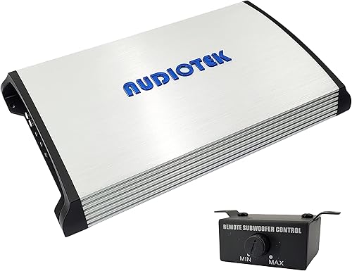 AUDIOTEK AT5000S Amplificador estéreo para automóvil de 2 canales, 5000 vatios, 2 ohmios estables, indicador LED, rango completo, perilla de graves