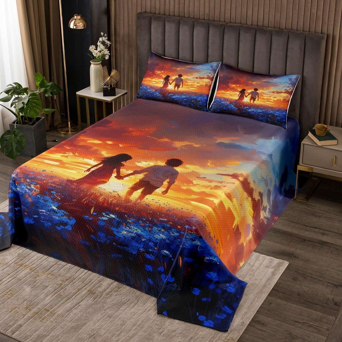 Castle Fairy Blue Galaxy Universe Bedspread Queen Size,Watercolor Sky Bedding Set 3Pcs for Kids Boys Girls Teens Room Decor,Magical Starry Sky Comforter Set Modern Art Quilt Coverlet,2 Pillowcases