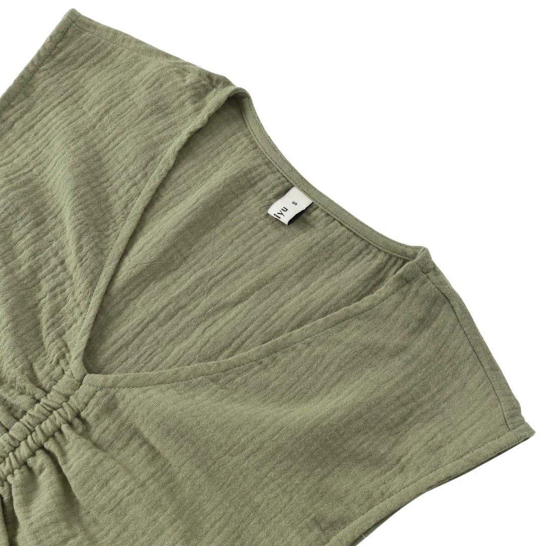 Amazhiyu Completo estivo da donna in garza di cotone increspato, 2 pezzi, pantaloncini e top