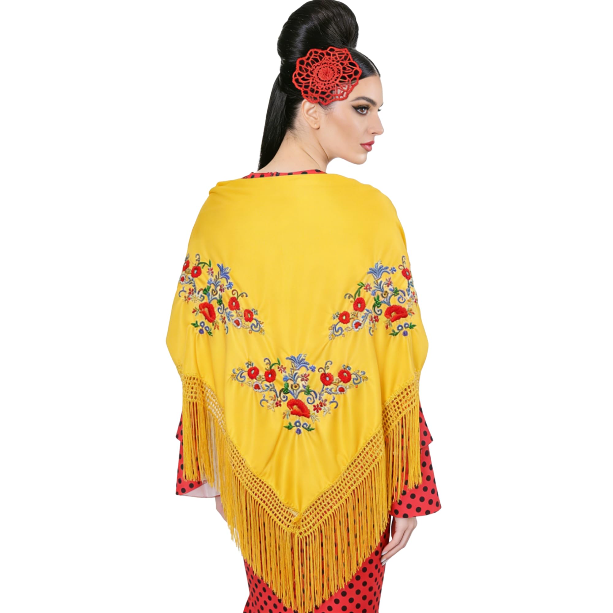 Wildarms Mantón de Sevillana Bordado con Flecos para Flamenco Feria Disfraz Baile Tradicional Mujer — view 3