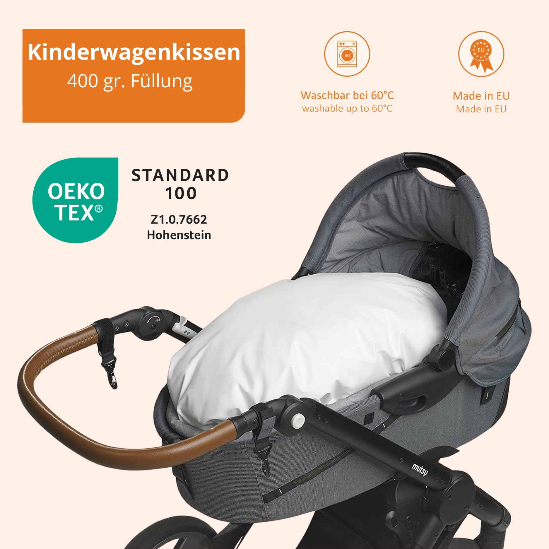 sleepling Kinderwagenkissen 80x80 cm, Baby Daunendecke, Kissen für Kinderwagen aus 100% Baumwolle, 400 gr. Federn & Daunen, Downpass, Kinderwagendecke 80 x 80 cm, Waschbar, Made in EU