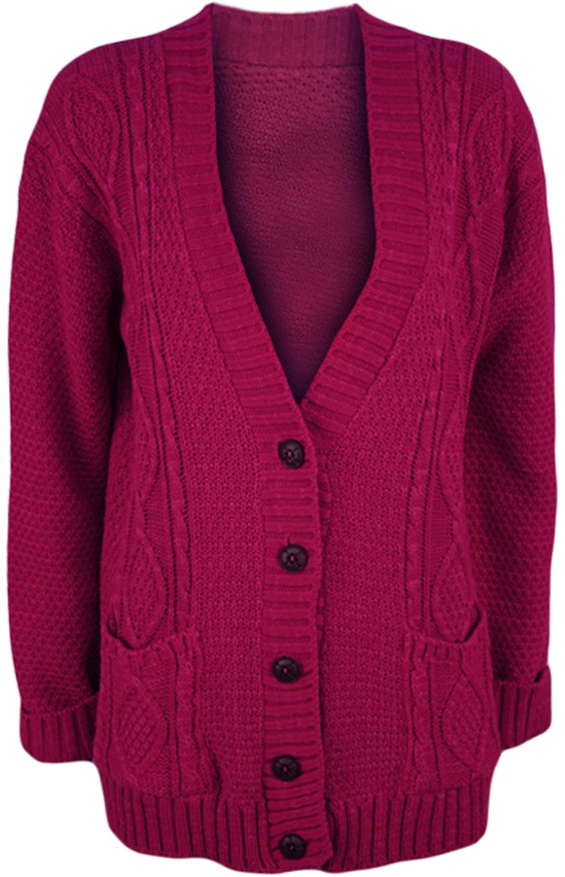 Wearall Women's Cerise Cable Knitted Button Cardigan Long Sleeve Boyfriend Top - 20-22