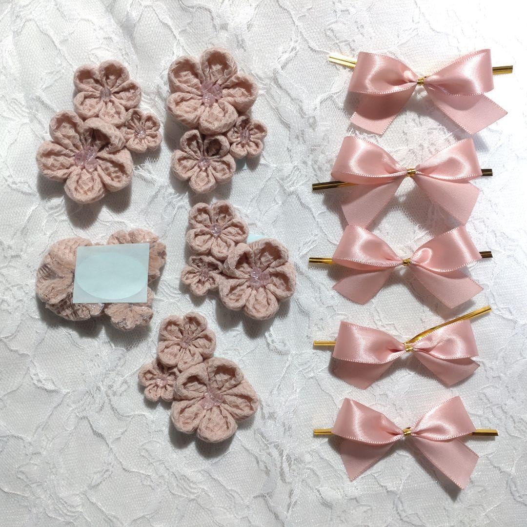 37つまみ細工とリボンのラッピングセット(ピンク)