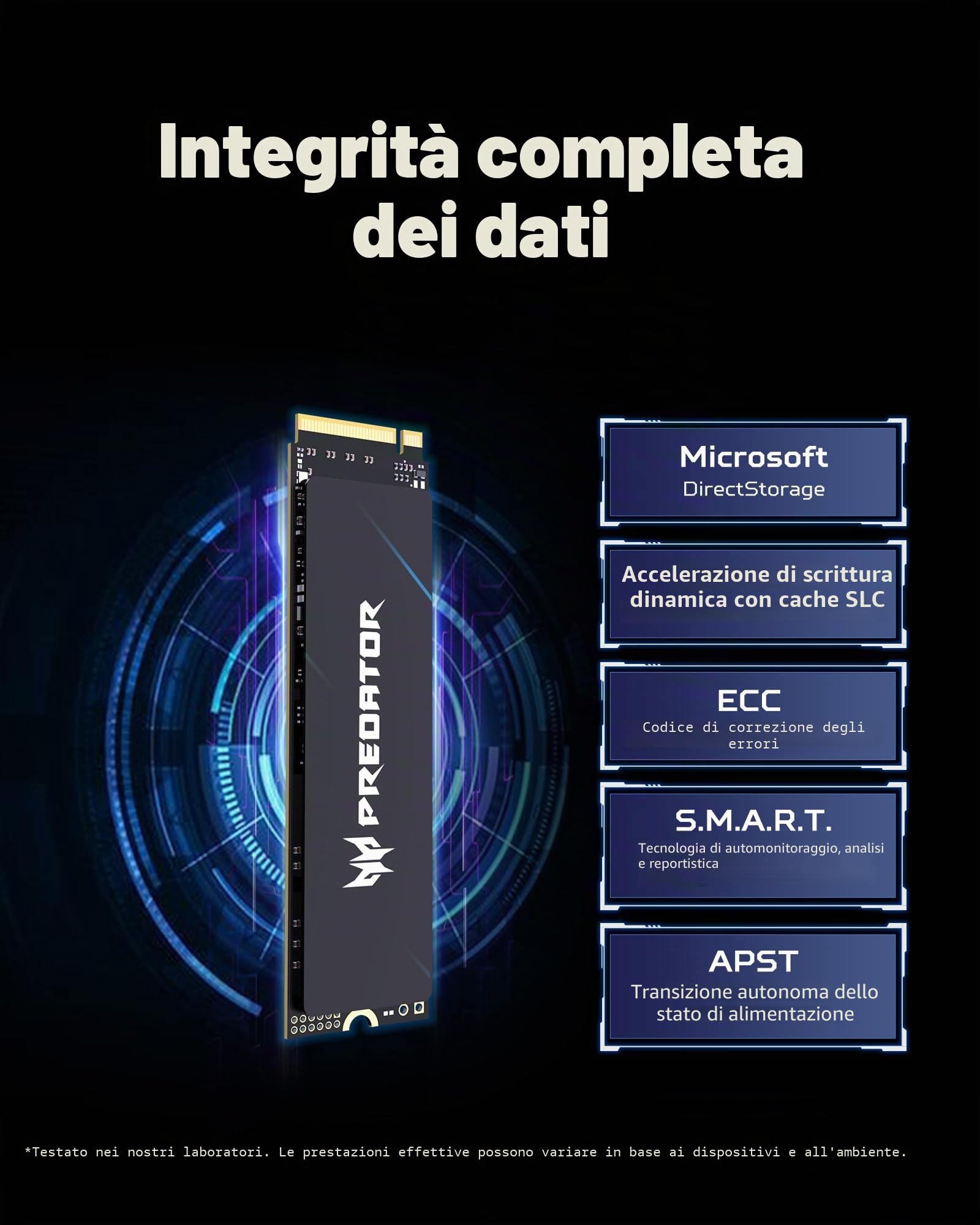 Acer Predator GM9000 SSD M.2 PCIe 5.0 NVMe 4TB 14000 MB/s DRAM | Estreme prestazioni, PC, laptop, PS5, Gaming & editing, Caricamento rapido, AI compatibile