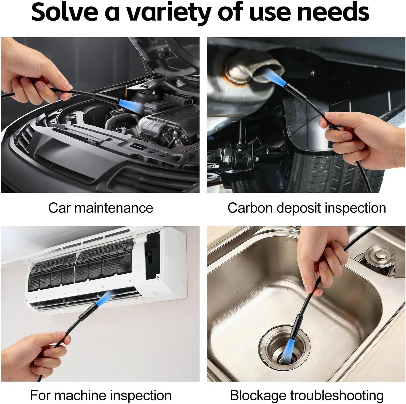 Endoscope Camera with Light, Borescope Camera with 4.3" IPS Screen, 1080P HD with 8 LED Lights, 16.5FT Semi-Rigid Cord Bore Scope,IP67 Waterproof Sewer Borescope,Gadgets for Men & Tools for Men