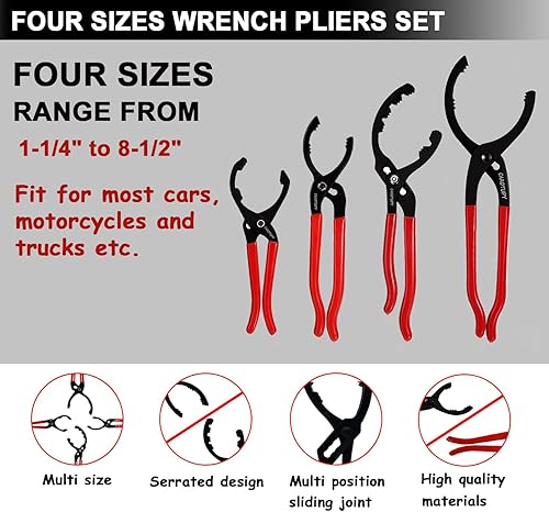 Miniatura 3 de Juego de 6 alicates para filtro de aceite, llave universal para filtro de aceite con embudo de aceite, herramienta de extracción de filtro de aceite