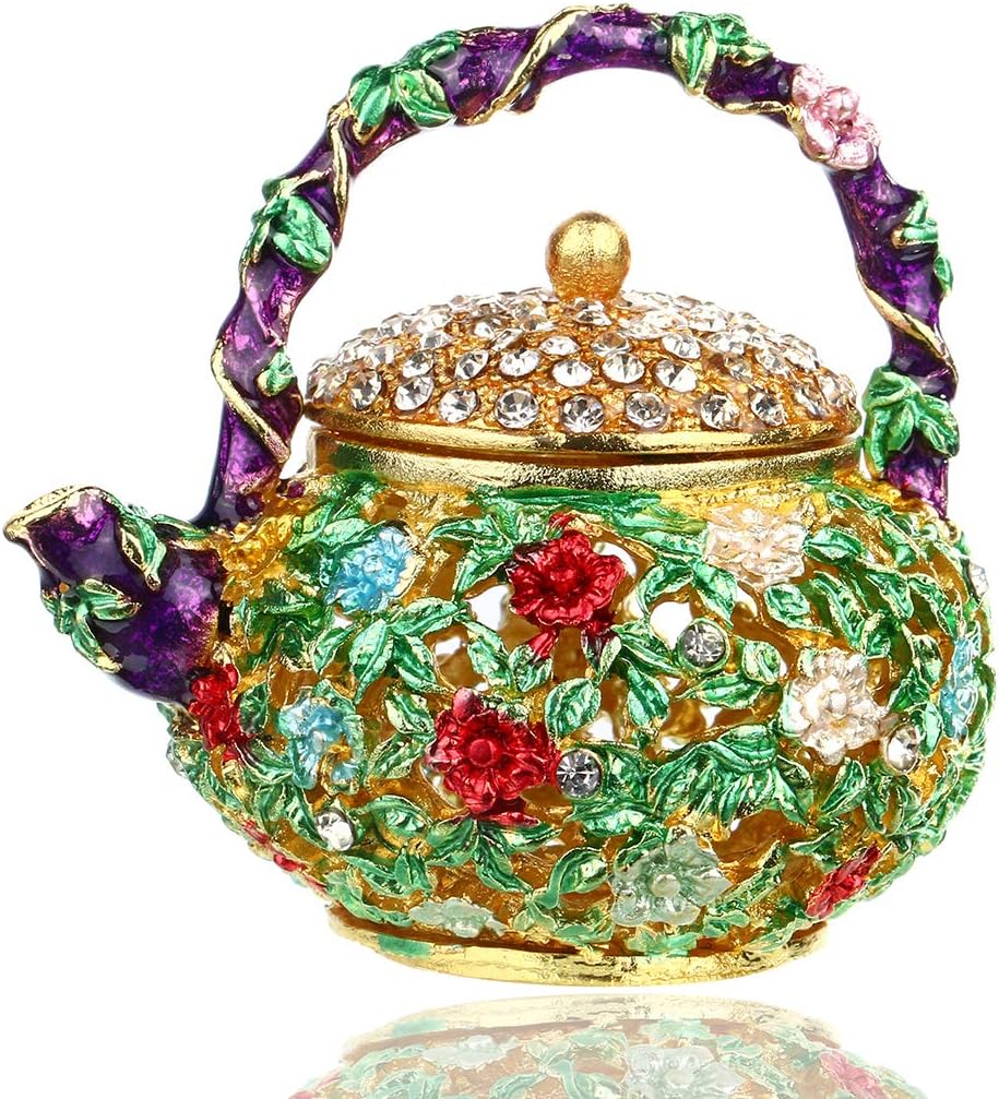 YUFENG Mini Teapot Trinket Box Hinged for Girls Ring Holder Handmade Ring Holder Dish Decorated (teapot) by YUFENG